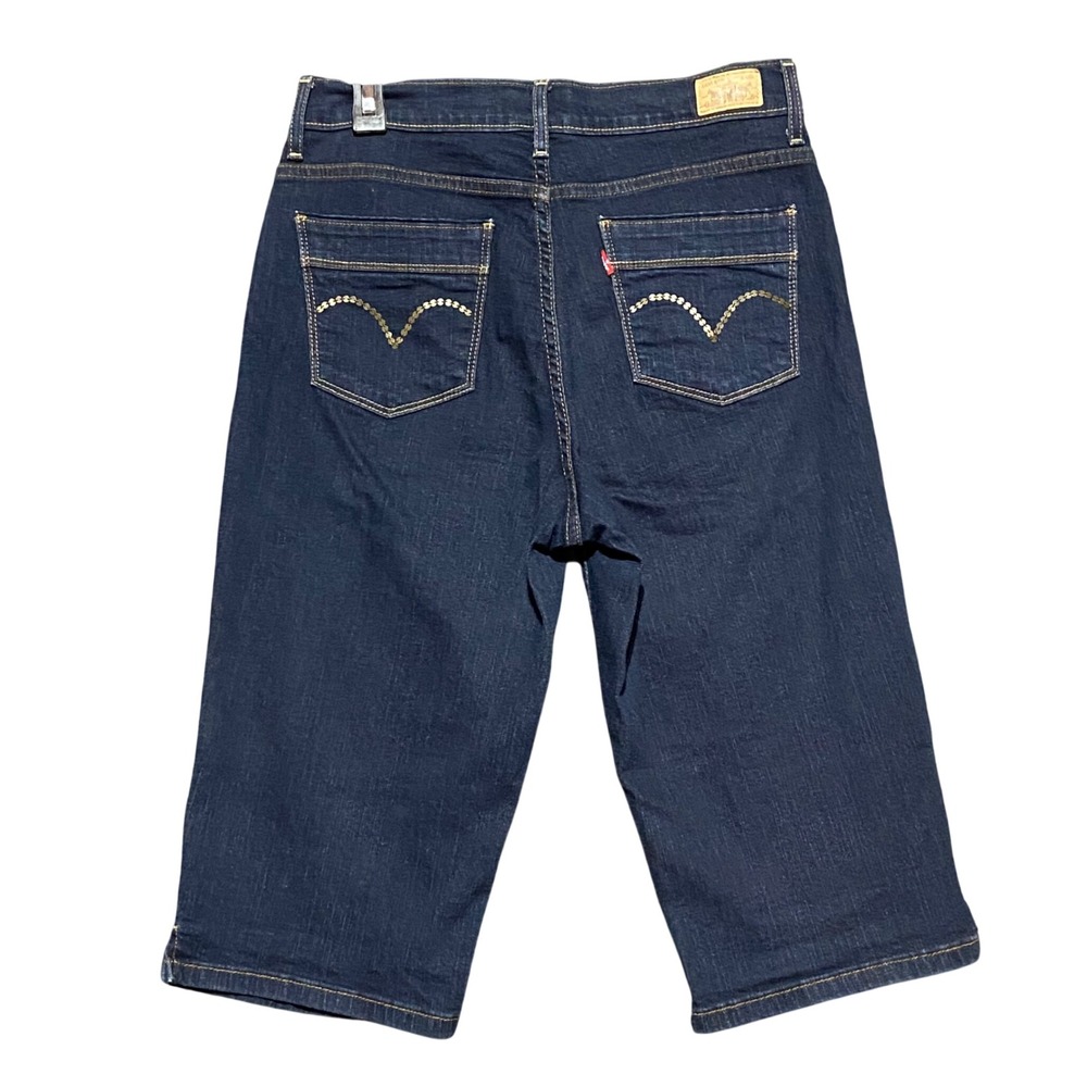 Levis 512 Perfectly Slimming Dark Wash Denim Capri Jeans Womens 10 Beaded Pocket
